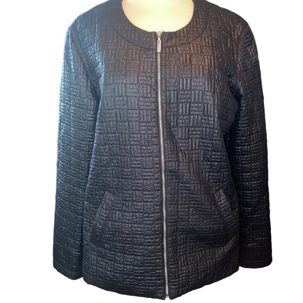 Sag Harbor jacket full zip front long sleeve raised pattern pockets size 16